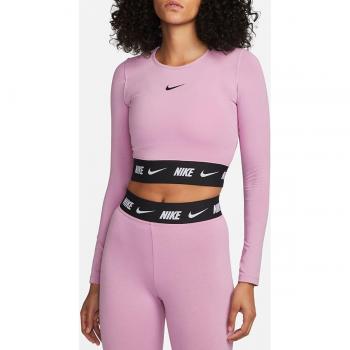 Camiseta deportiva de mujer Nike Crop Tape rosa de manga larga