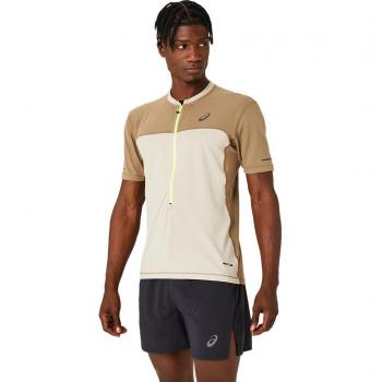 Camiseta ASICS Fujitrail de Manga Corta para Hombre en color Beige con detalles en blanco y amarillo - Talla S
