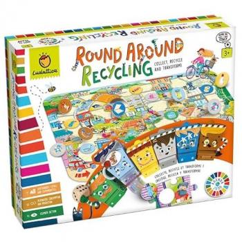 Juego de mesa cooperativo Agenda 2030 Round Around Recycling, dimensiones 34x27x8 cm, recomendado para mayores de 3 años, educativo y diseñado por Ludattica