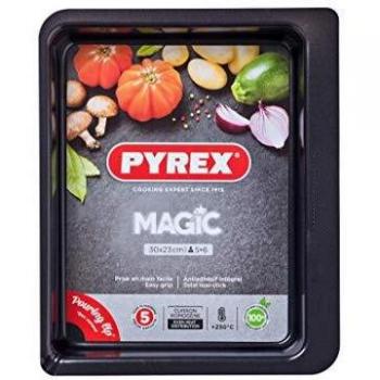 Fuente Rectangular Antiadherente Pyrex Magic 30x23 cm, Acero, Apto Horno y Congelador, Garantía 5 años