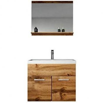 Mueble de baño Montreal 02 60 cm Roble con Espejo y Armario de Almacenamiento