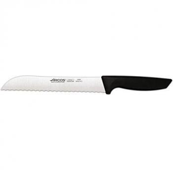 Arcos Serie Terranova, Cuchillo para Pan Panero, Hoja de Acero Inoxidable Forjado Nitrum 200 mm, Mango de Polioximetileno, POM color Negro