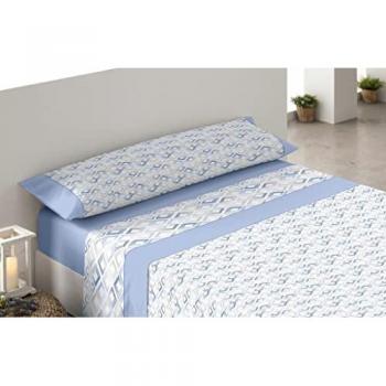 Juego de Sábanas Tres Piezas Rombo Azul - Algodón Poliéster, Calidad Económica, Cama 105 cm