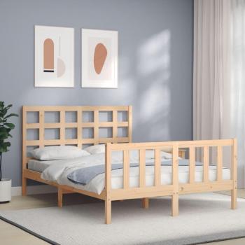Cama de matrimonio con cabecero doble en madera maciza color marrón Vidaxl