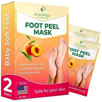 Foot Peel Mask with Peach by Plantifique - 2 Pack Foot Mask Dermatologically Tested - Repair Heels