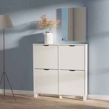 Mueble Zapatero Recibidor Mary con Espejo Suspendido 97 cm, Estilo Contemporáneo, Color Blanco, 4 Cajones