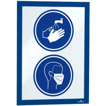 Durable 487207 duraframe a4 marco autoadhesivo con panel frontal magnetico multiples aplicaciones bolsa con 2 unidades color azul oscuro
