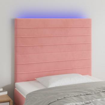 Cabecero LED Rosa Terciopelo 100x5x118/128 cm con luces LED