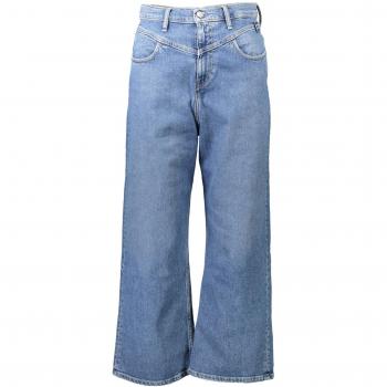 Calvin Klein Women's High Waist Wide Leg Jeans with Logo Detail - Blue, Size W31 L32