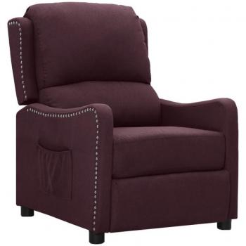 Sillón reclinable de tela morado vidaXL con estructura robusta, tapizado en tela suave y resistente, mecanismo de reclinación ajustable, reposabrazos acolchados, base estable y patas de madera