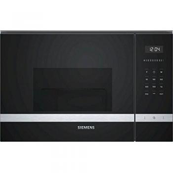 Siemens BE555LMS0 iQ500 - Microondas integrable, 38 cm, 25 L, 900 W, Grill 1200 W, Color negro y acero inoxidable