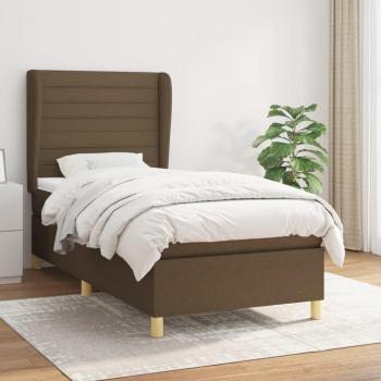 Cama box spring suave con colchón de tela marrón oscuro 90x190 cm