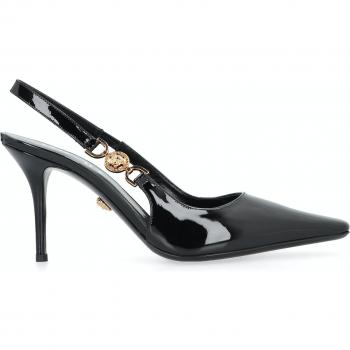 Versace Women's Black Patent Leather Slingback Pumps with Medusa 95 Emblem, Size 37 (US 7)