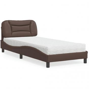Cama con colchón de cuero sintético marrón 90x190 cm Vidaxl