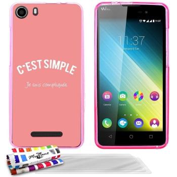 Carcasa Flexible Ultra-Slim WIKO LENNY 2 de exclusivo motivo [Soy complicado] [Rosa] de MUZZANO  + 3 Pelliculas de Pantalla UltraClear + ESTILETE y PAÑO MUZZANO REGALADOS - La Protección Antigolpes ULTIMA, ELEGANTE Y DURADERA para su WIKO LENNY 2