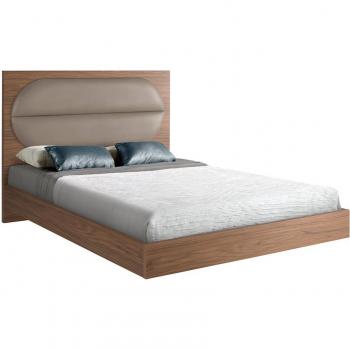 Cama ANGEL CERDÁ 7143C de Nogal y Polipiel Color Visón, Chapa Nogal, dimensiones 156 x 212 x 118 cm