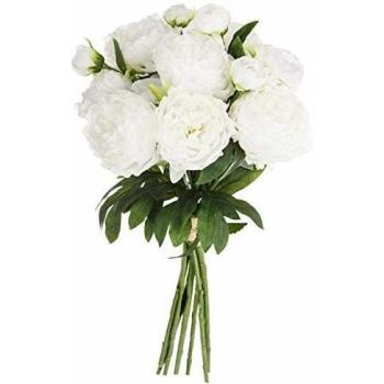 Ramo de 13 Peonías Blancas Artificiales H50 cm - Decoración Primaveral para el Hogar