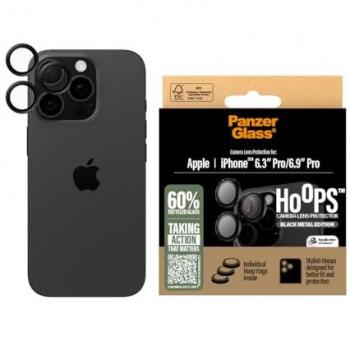 Protector de Lente de Cámara PanzerGlass Hoops Negro para iPhone 16 Pro/16 Pro Max - Cristal Ultra Claro, Protección Completa y Antiarañazos