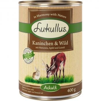 Lukullus Comida Húmeda 1 x 400 g - Sabor Exquisito de Conejo y Venado