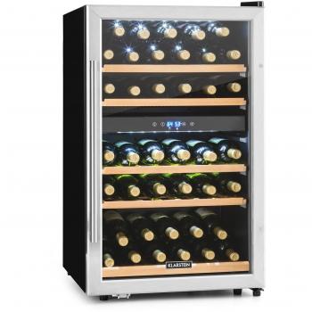 Klarstein Vinamour • Nevera para vinos • Nevera para bebidas • Refrigerador gastronomía • 2 Zonas • 41 Botellas • 5 Baldas • Iluminación LED • Módulo independiente • Silencioso • Negro-plateado