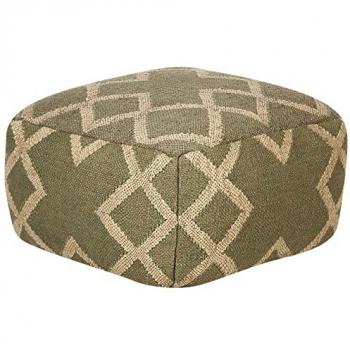 Pouf Geométrico de Yute y Lana Verde y Beige 50 x 50 cm Hecho a Mano Gopi