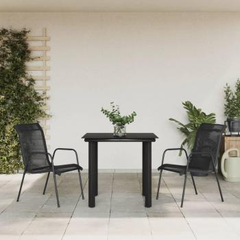 3 Piece Black Steel and Textilene Garden Dining Set