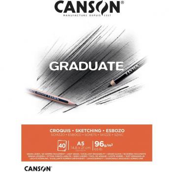 Bloc de Dibujo Canson Graduate Croquis Fino A3 Encolado 96g/m² 40 Hojas - Pack de 5
