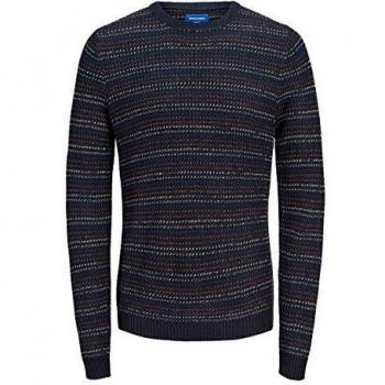Maglia Jack & Jones Flow Uomo BLU Girocollo con Texture a Righe in Misto Cotone 12162644 XL