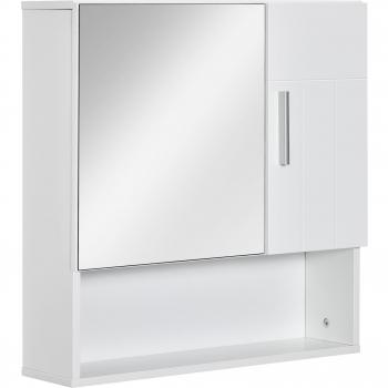 Armario de Baño con Espejo Kleankin, Mueble Colgante de Aseo con 2 Puertas y 2 Estantes Ajustables Interiores en Color Blanco