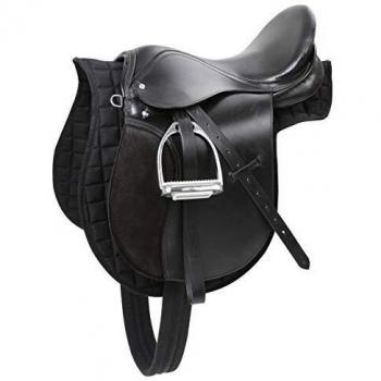 Set de silla de montar Haflinger 17,5 cuero negro con soga, manta, estribos y estriberas