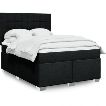 Cama Box Spring con Colchón de Tela Negro 140x190 cm