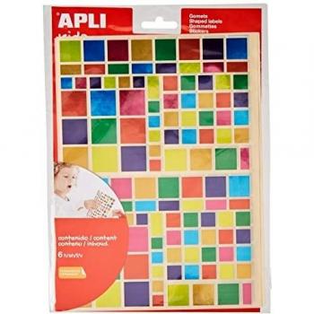 APLI - Bolsa de gomets multicolor cuadrados, colores metalizados, 6 hojas
