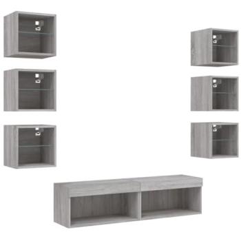 Mueble de TV Multimedia con Estante, Aparador para Comedor y Sala de Estar, 8 Piezas, Madera de Ingeniería Sonoma Gris, con LED RGB