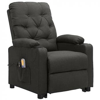 Sillón de masaje elevable tela gris oscuro con función reclinable, reposapiés ajustable, diseño ergonómico, tapizado en tela gris oscuro, ideal para sala de estar y oficina