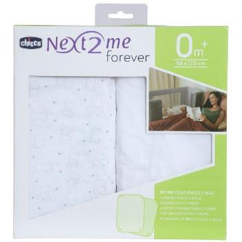 Sábanas bajeras para cuna evolutiva Chicco Next2Me Forever, lote de 2 unidades, color blanco con estampado