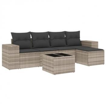 Set de Sofás de Jardín 6 pzas con Cojines de Ratán Sintético Gris, Asientos con Respaldos, Sofás Modulares, Muebles para Patio Terraza