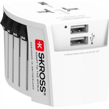 Adaptador de Viaje Universal SKROSS MUV USB (2xA) con 2 Tomas de Carga USB