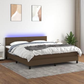Cama box spring con colchón de muelles y luces LED, tela marrón oscuro, 180x200cm