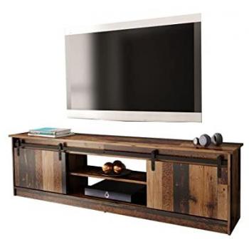 Mueble TV Charlotte 156, madera envejecida, 200x57x35cm, con 2 puertas correderas