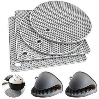 LUCY 4pcs Salvamanteles de Silicona,Sostenedor de Pote de Silicona Estera Antideslizante,Tapetes de Silicona,Hornear Multiuso Salvamanteles,Resistentes al Calor Soporte Cuchara,Posavasos