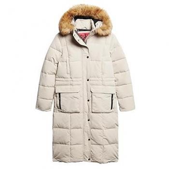 Chaqueta Puffer Acolchada Everest Larga Beige para Mujer Superdry