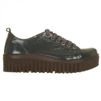 Zapatillas de piel azul para mujer Art 1535 Brighton con plataforma de 3 a 5 cm, color Petrol, cordones, estilo casual