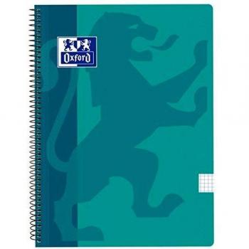 Oxford Classic, Cuaderno Espiral A4, Tapa de Plástico, 80 Hojas de 90g, Cuadrícula 4x4 mm, Color Aqua