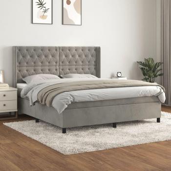 Cama box spring con colchón terciopelo gris claro 160x200 cm vidaXL - Gris