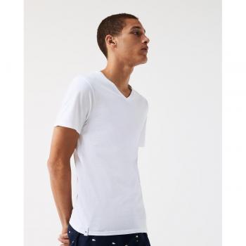 Lacoste Pack de 3 Camisetas Interiores para Hombre Essentials, Corte Slim Fit, Cuello en V, Algodón Puro, Color Blanco