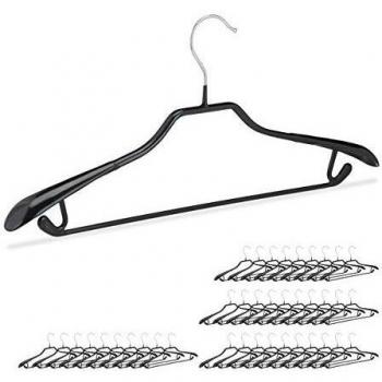 Pack de 40 Perchas Antideslizantes para Trajes, Metal y PVC, Negro, 45 cm