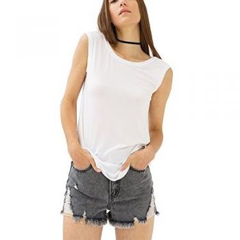 trueprodigy Casual Mujer Marca Camiseta De Tirantes Basico Ropa Retro Vintage Rock Vestir Moda Cuello Redondo Sin Manga Slim Fit Designer Fashion Top, Colores:White, Tamaño:XS