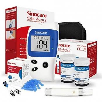 sinocare Medidor de Glucosa en Sangre, Kit Prueba de Glucosa en Sangre Glucometro 50 x Tiras Prueba Glucosa en Sangre y Dispositivo de Punción, Resultado de Prueba Exacto