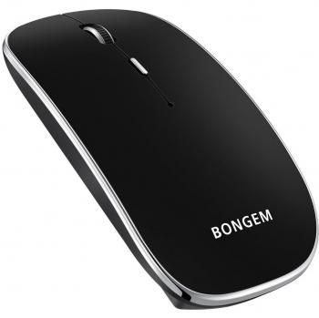 Ratón inalámbrico por bluetooth, ultrafino, botón silencioso, batería de litio integrada de 600 mA y recargable, para Win, Mac OS y Android 4.0, negro, de Bongem®
