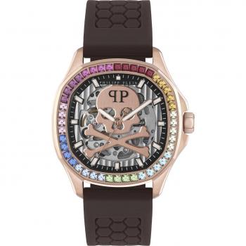 Philipp Plein Skeleton Spectre Rainbow Watch, Male, Brown, Size: ONE SIZE